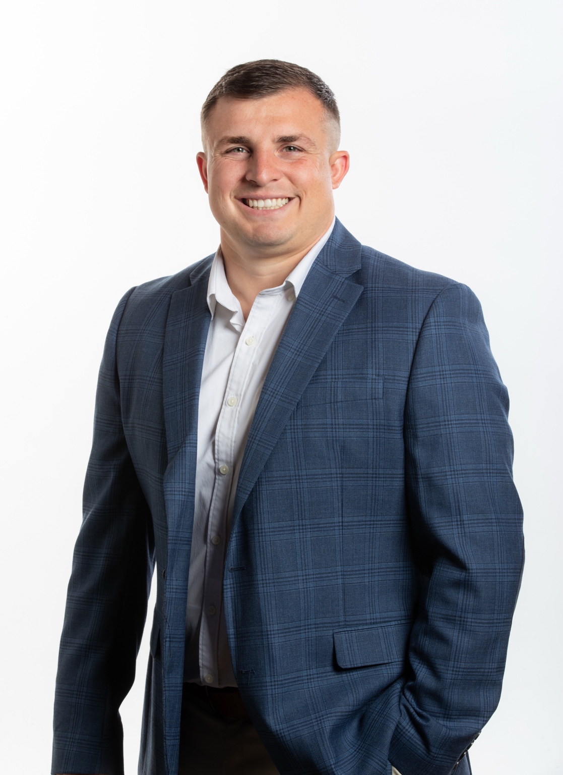Nick Brumfield wearing a blue blazer